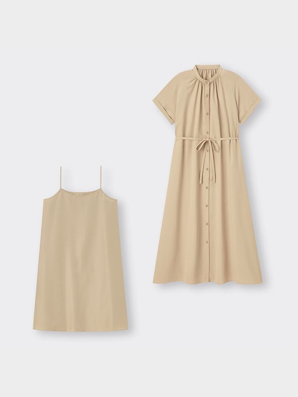 バンドカラーシャツワンピース(半袖)