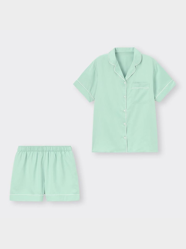 サテンパジャマ(半袖&ショートパンツ)