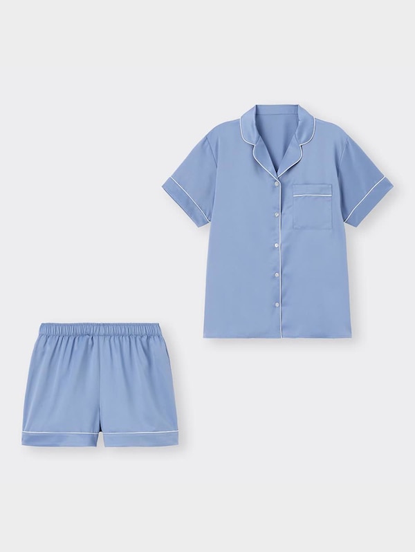 サテンパジャマ(半袖&ショートパンツ)