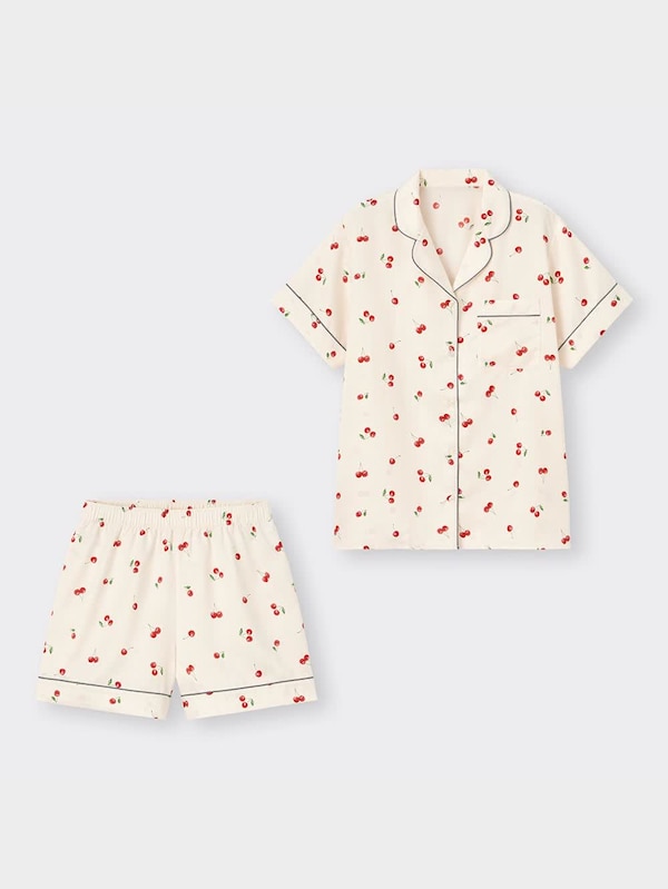 サテンパジャマ(半袖&ショートパンツ)(チェリー)