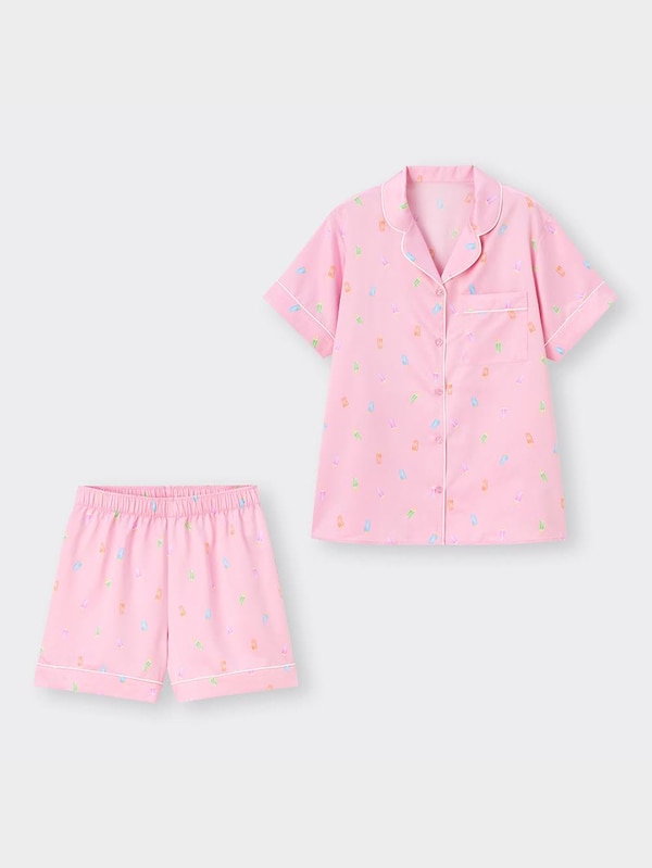 サテンパジャマ(半袖&ショートパンツ)(アイスクリーム)