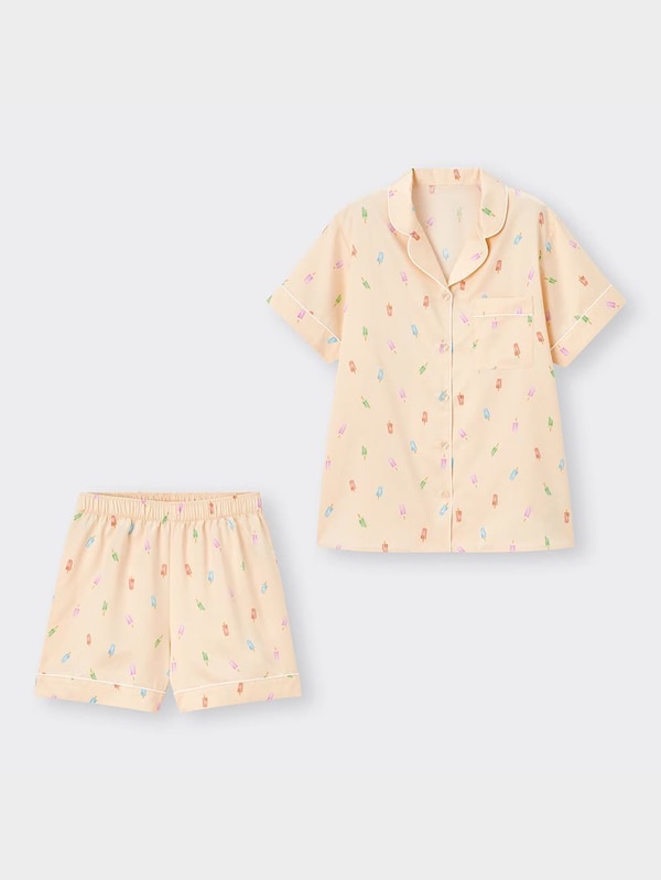 サテンパジャマ(半袖&ショートパンツ)(アイスクリーム)