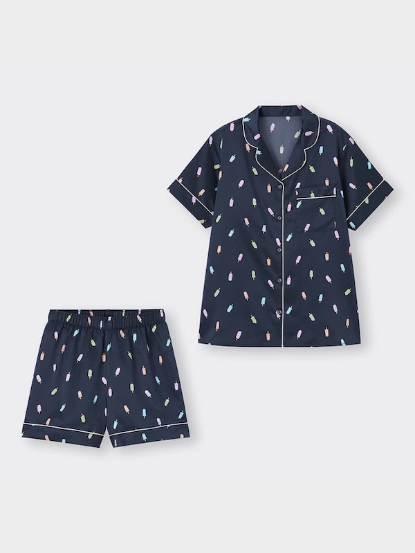 サテンパジャマ(半袖&ショートパンツ)(アイスクリーム)