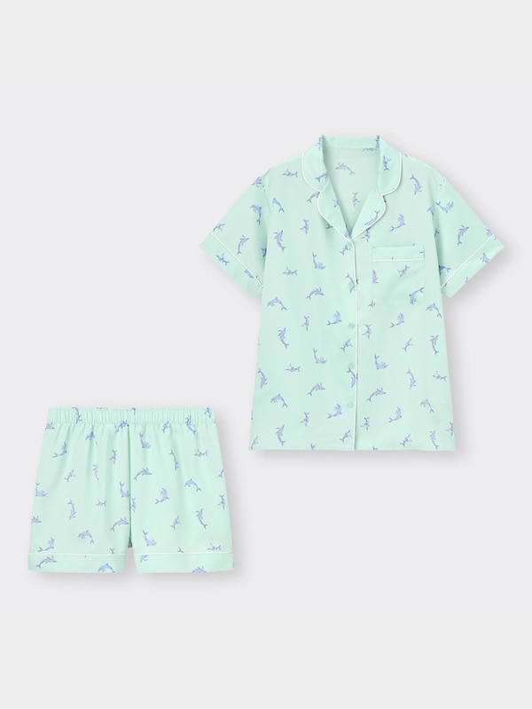 サテンパジャマ(半袖&ショートパンツ)(ドルフィン)