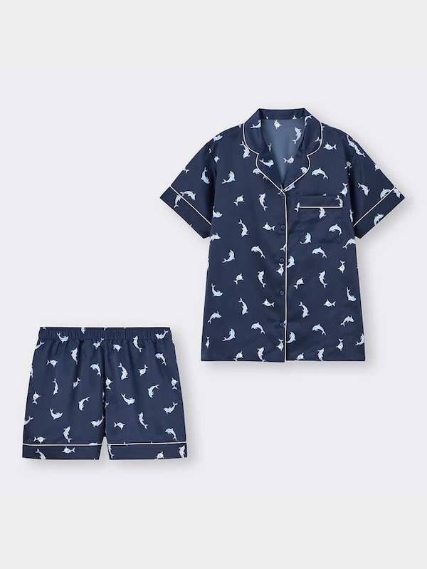 サテンパジャマ(半袖&ショートパンツ)(ドルフィン)