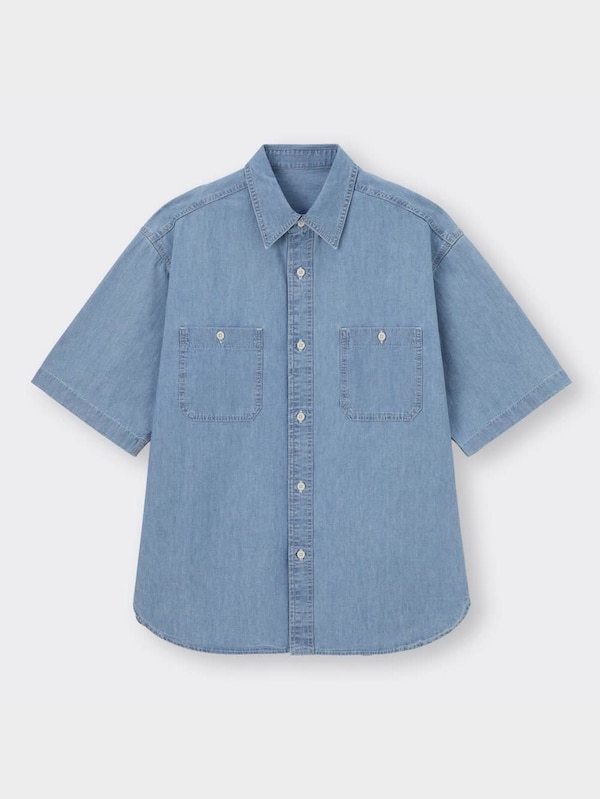 デニムオーバーサイズワークシャツ(5分袖)(セットアップ可能)