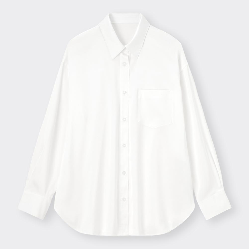 サテンオーバーサイズシャツ(長袖)Q+E