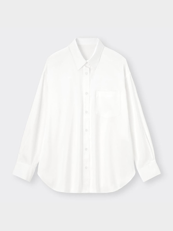 サテンオーバーサイズシャツ(長袖)Q+E