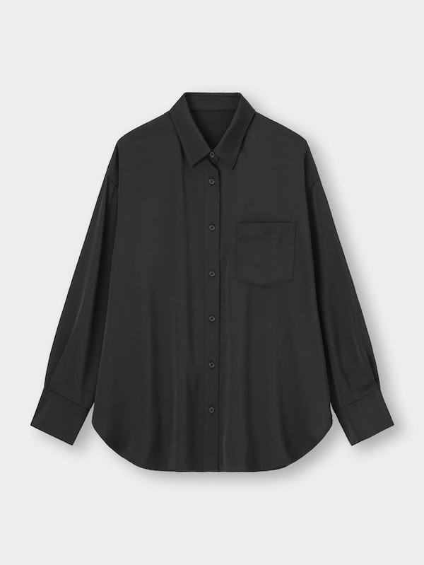 サテンオーバーサイズシャツ(長袖)Q+E