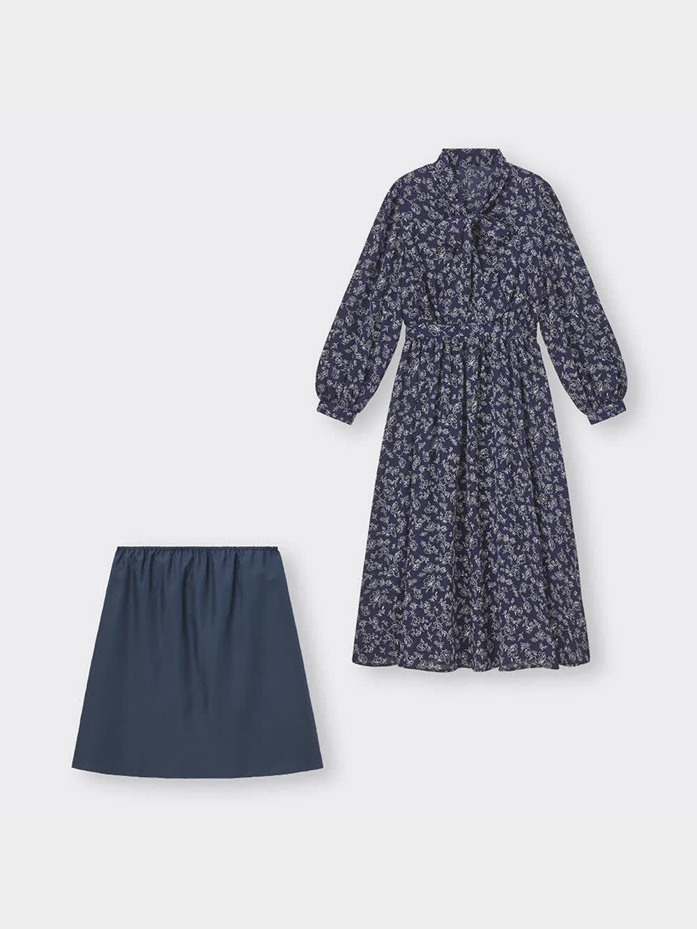 GU公式 | プリントボウタイワンピース(長袖)Z+E