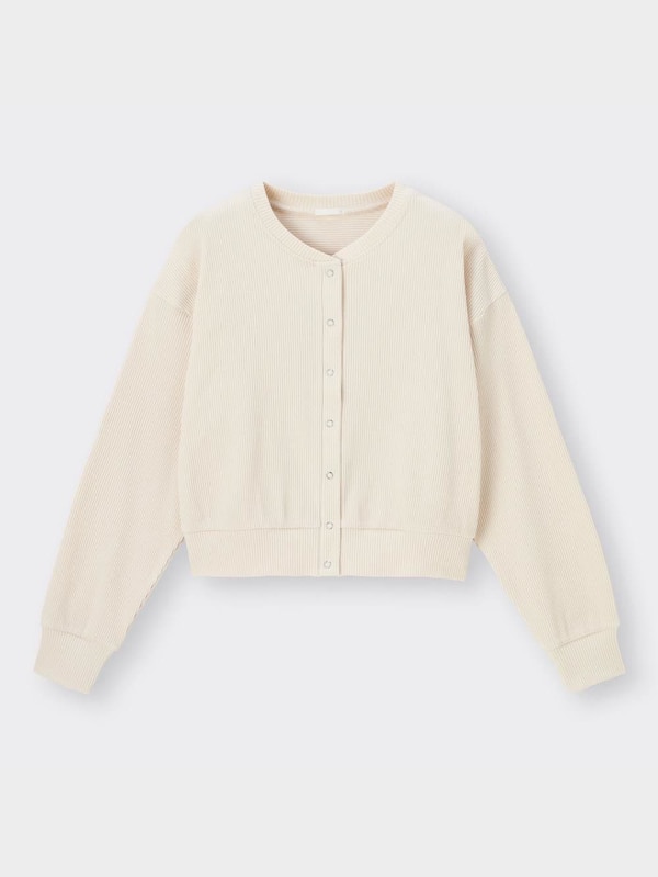 リブクルーネックカーディガン(長袖)Q+E