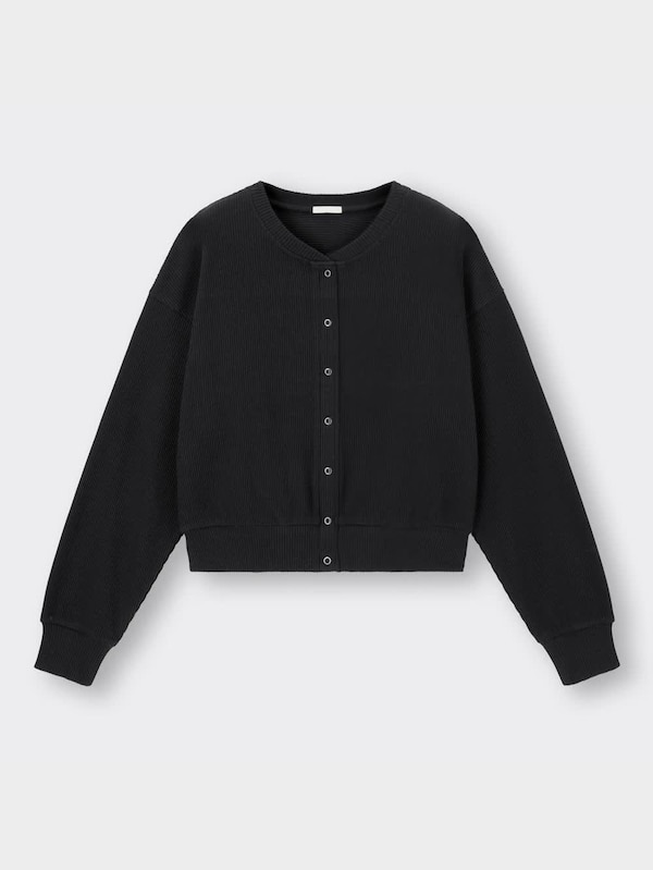 リブクルーネックカーディガン(長袖)Q+E