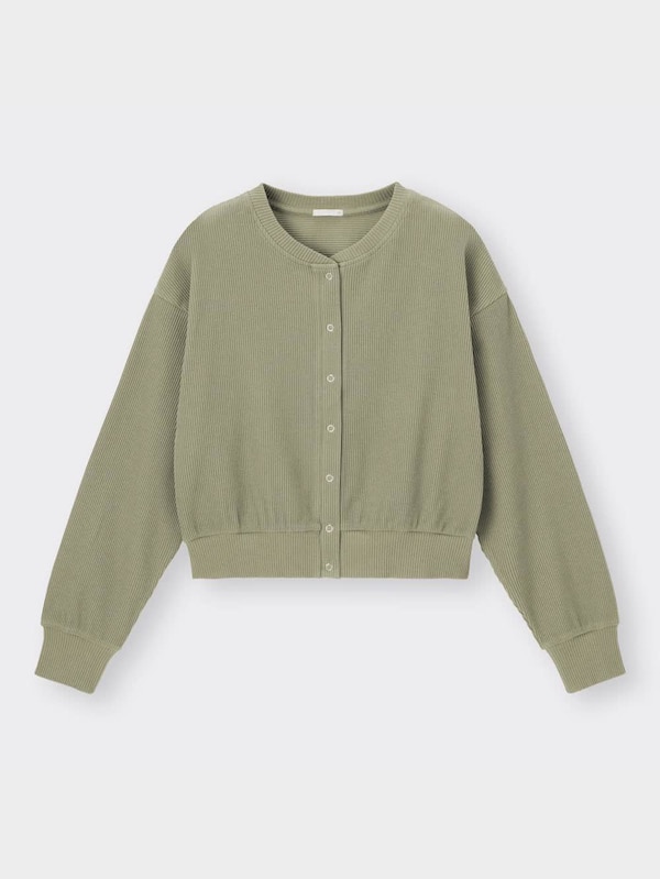 リブクルーネックカーディガン(長袖)Q+E