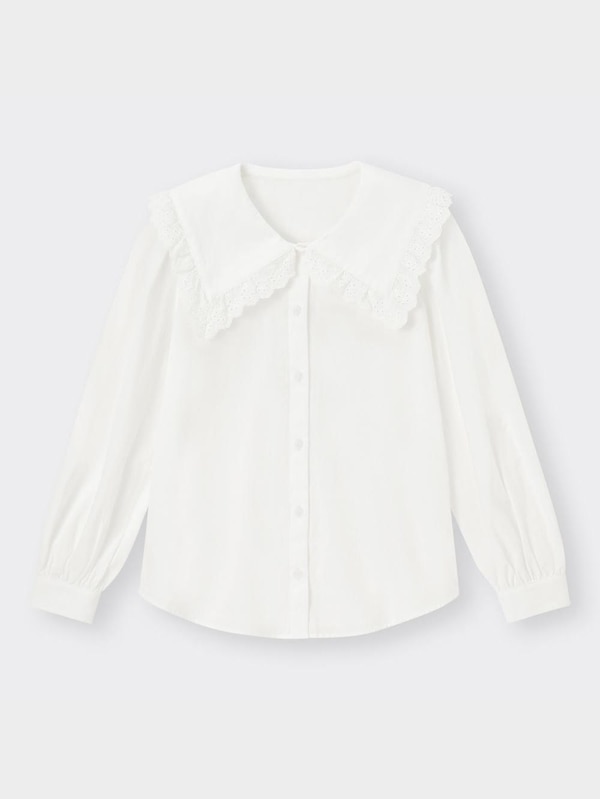 レーストリムビッグカラーシャツ(長袖)YT+E