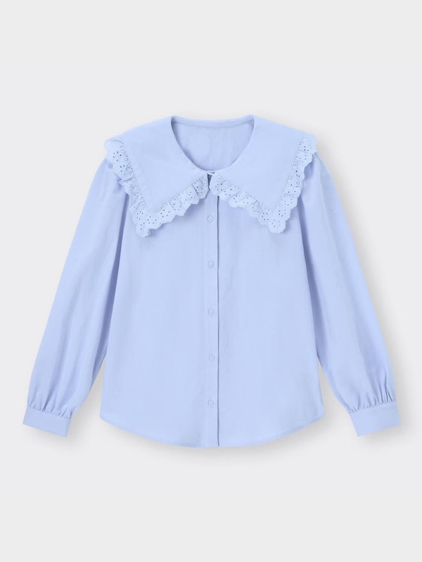 レーストリムビッグカラーシャツ(長袖)YT+E