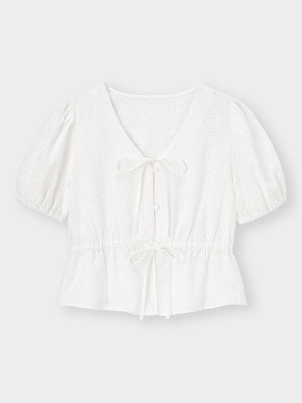 コットンレースリボンブラウス(半袖)YT+E