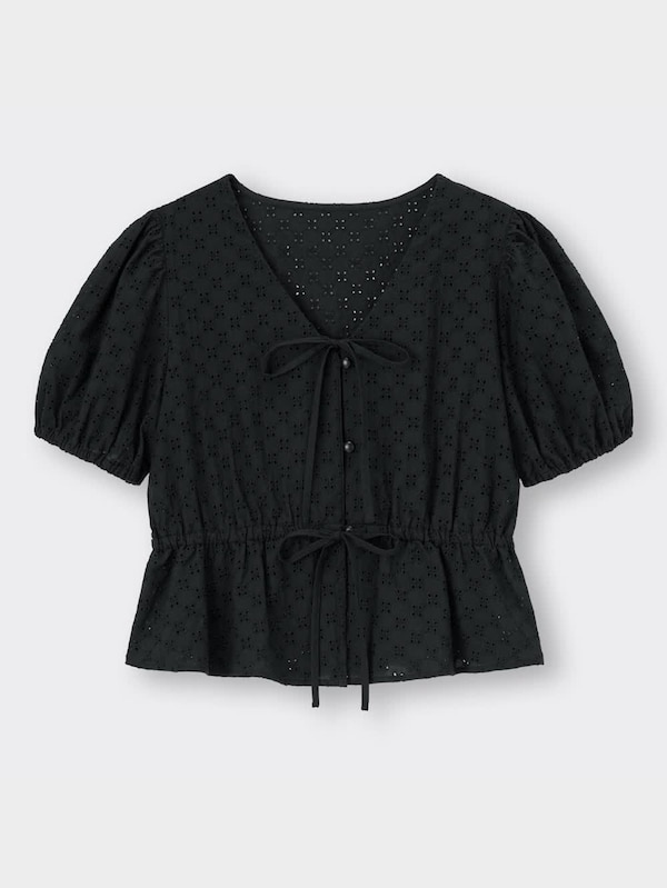 コットンレースリボンブラウス(半袖)YT+E