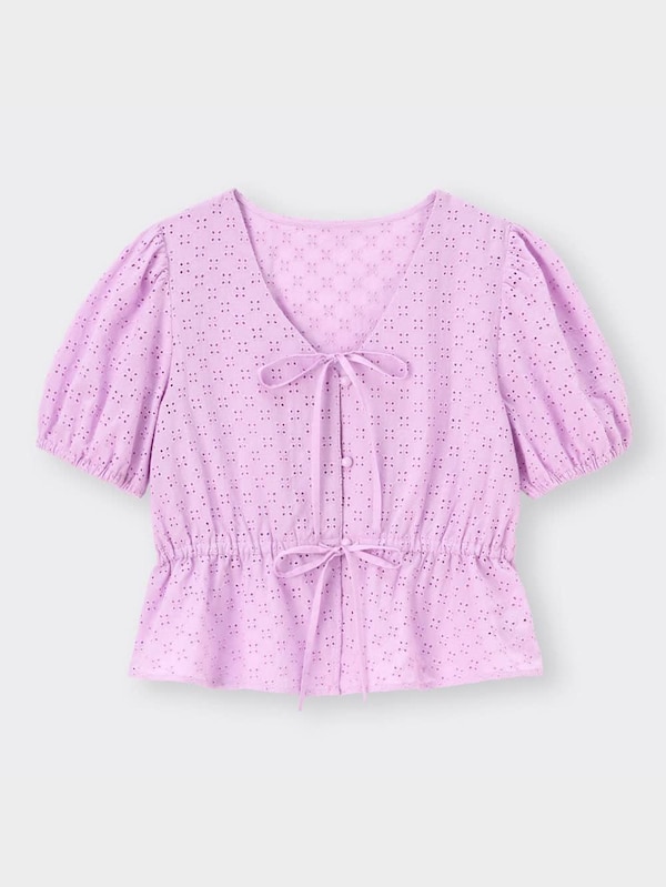 コットンレースリボンブラウス(半袖)YT+E