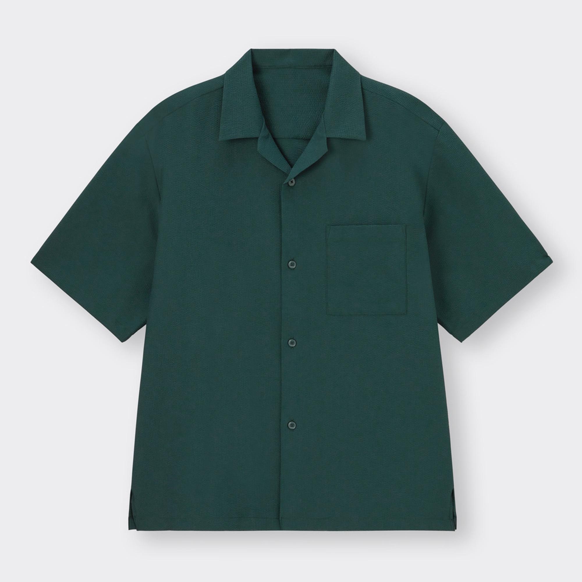 シアサッカーオープンカラーシャツ(5分袖)(セットアップ可能)