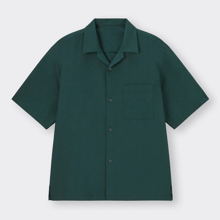 GU公式 シアサッカーオープンカラーシャツ(5分袖)(セットアップ可能)