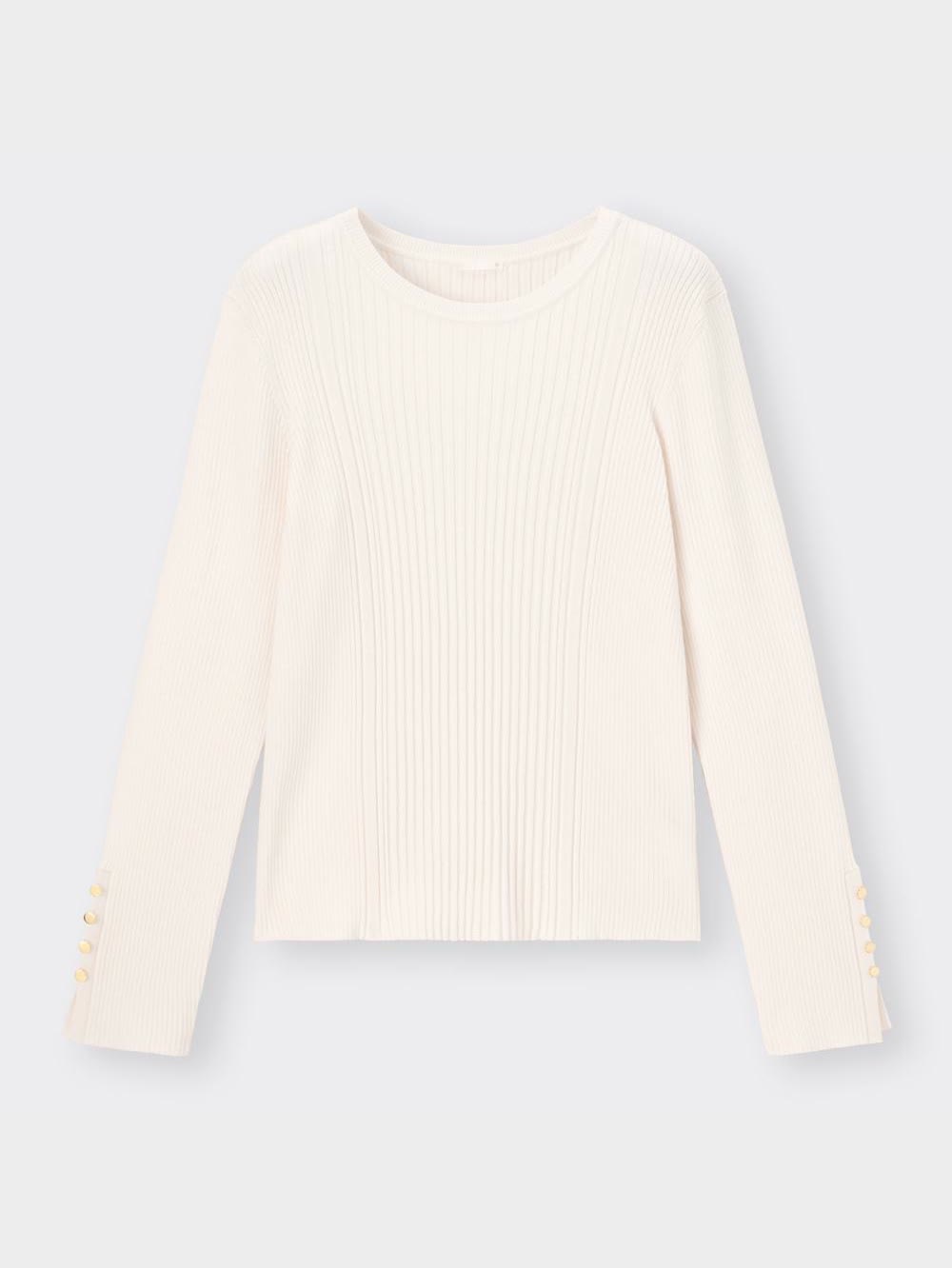 WIDE ANGLE グレーセーター GU公式 | リブボタンスリーブセーター(長袖)Z