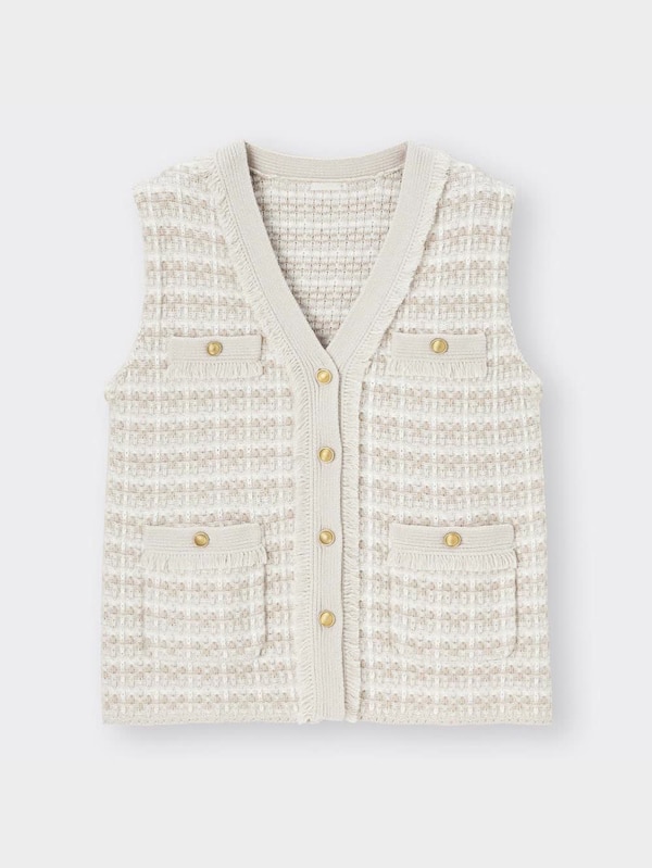 チェックニットジレQ+E