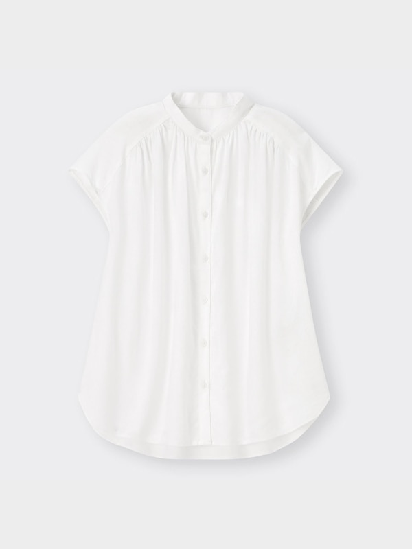 リネンブレンドギャザーブラウス(半袖)