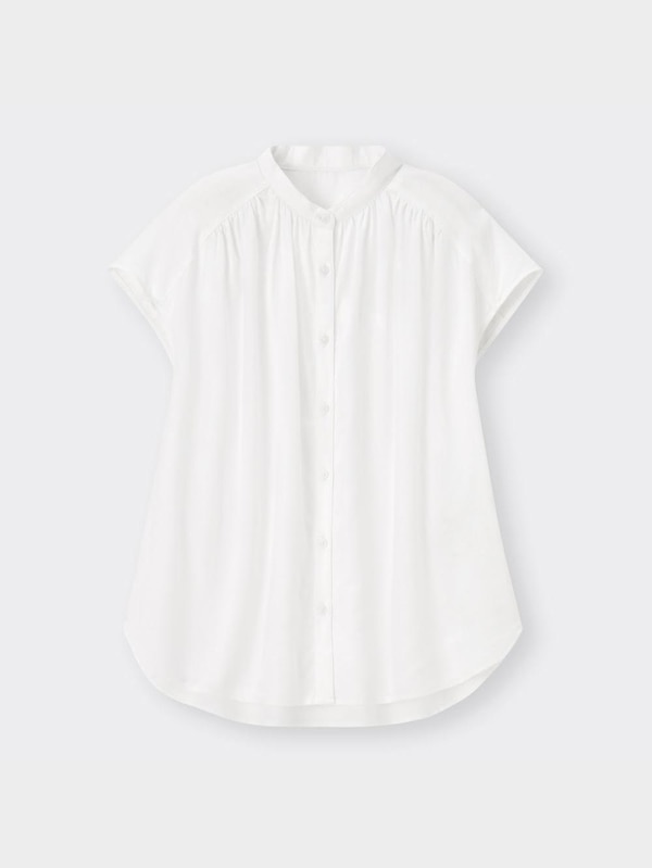 リネンブレンドギャザーブラウス(半袖)