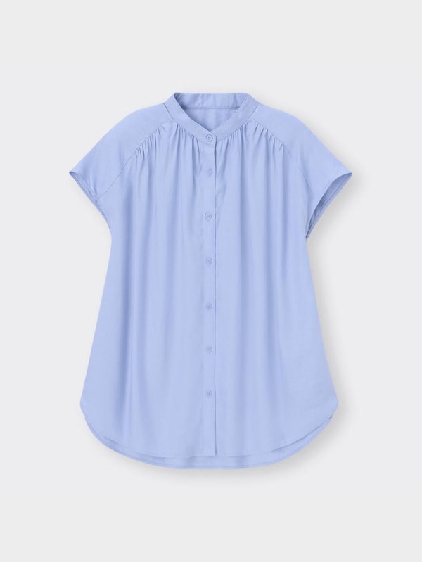 リネンブレンドギャザーブラウス(半袖)