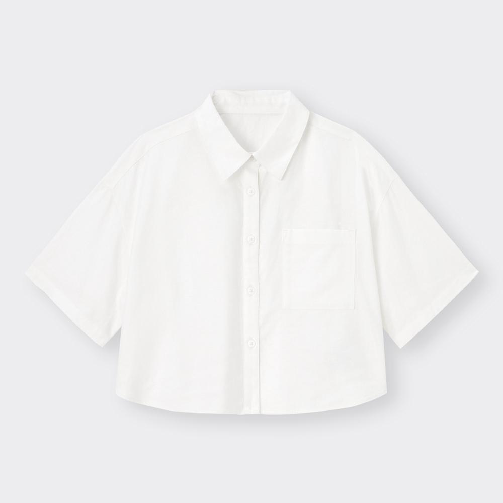 GU公式 | リネンブレンドクロップドシャツ(5分袖)