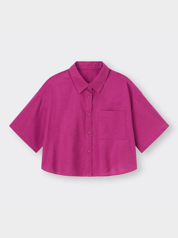 リネンブレンドクロップドシャツ(5分袖)