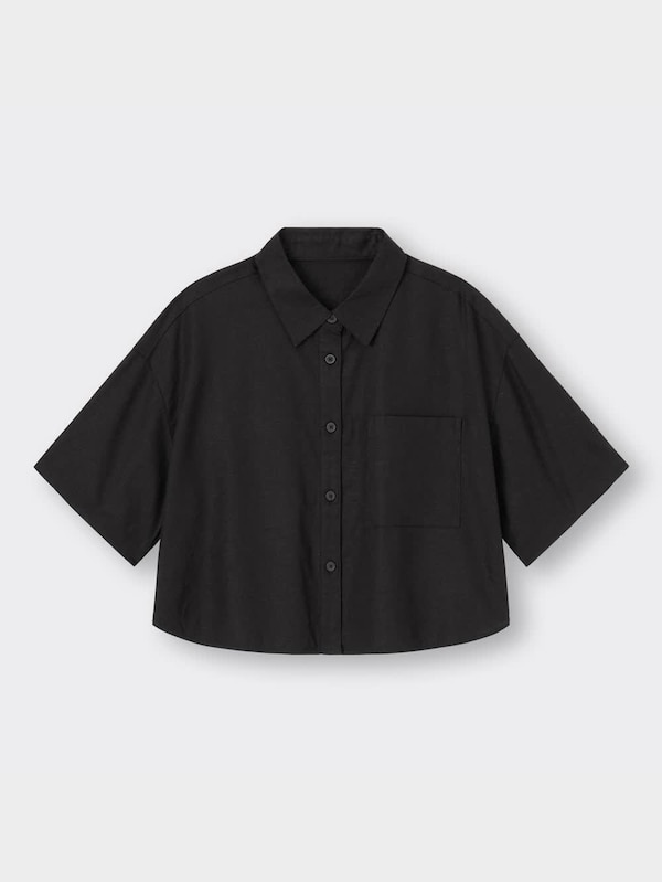 リネンブレンドクロップドシャツ(5分袖)