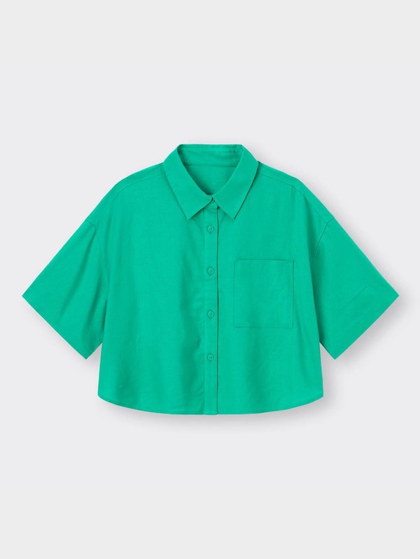 リネンブレンドクロップドシャツ(5分袖)