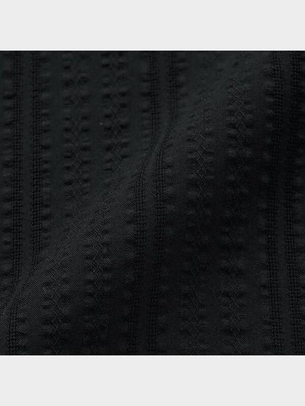 シアサッカーボリュームスリーブブラウス(5分袖)