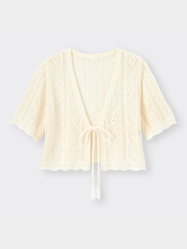 レーシークロップドカーディガン(半袖)YT+E