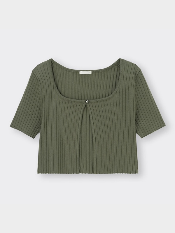 リブクロップドカーディガン(半袖)YT+E