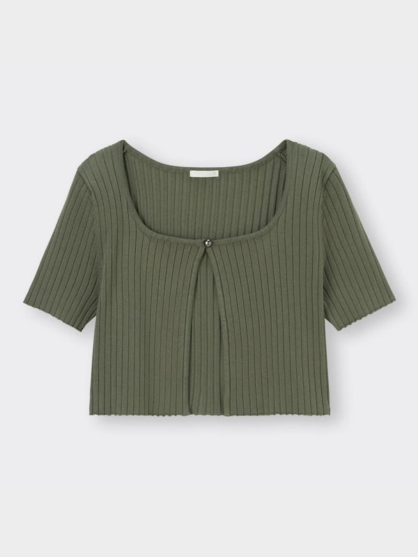 リブクロップドカーディガン(半袖)YT+E