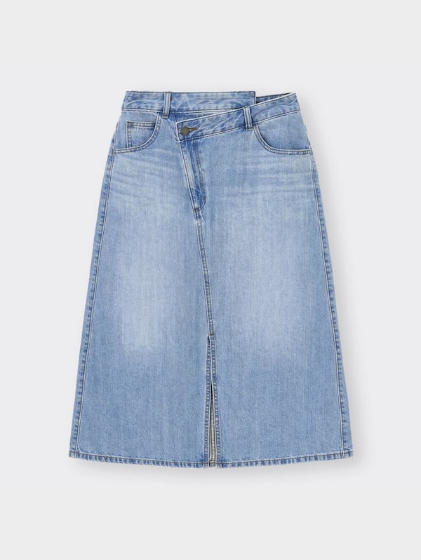デニムアシンメトリーウエストミディスカートYT+E