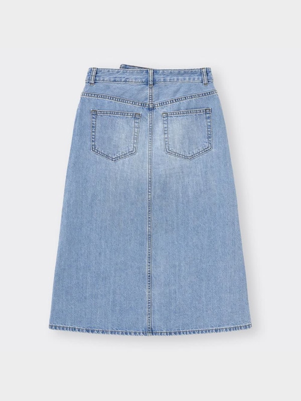 デニムアシンメトリーウエストミディスカートYT+E