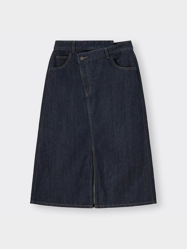 デニムアシンメトリーウエストミディスカートYT+E
