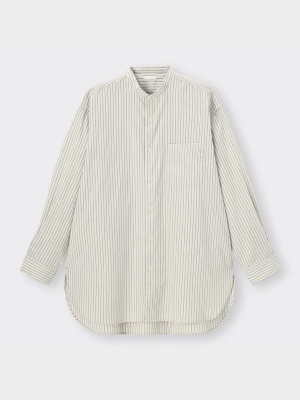 バンドカラーロングシャツ(長袖)(ストライプ)SW+E