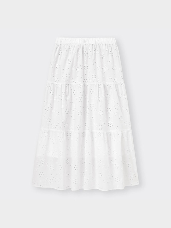 コットンレースフレアロングスカート+E