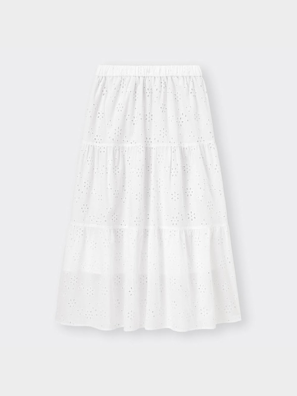 コットンレースフレアロングスカート+E