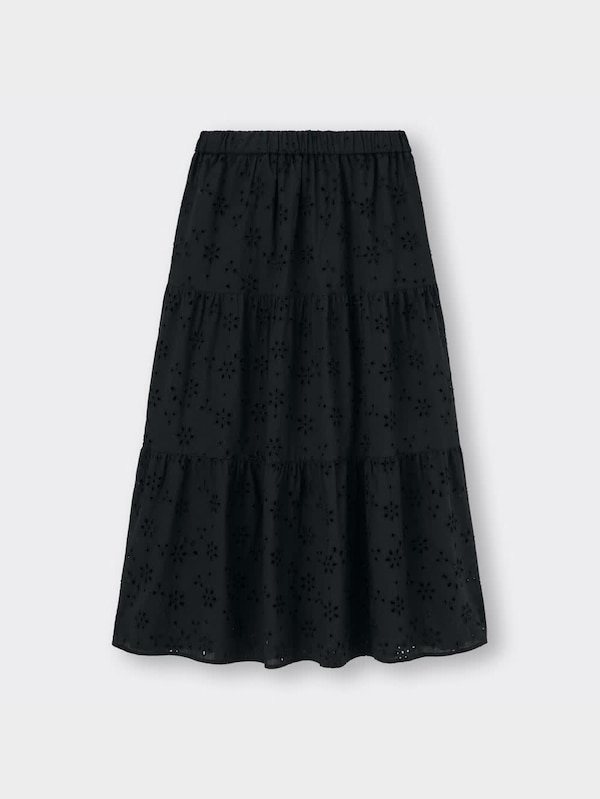 コットンレースフレアロングスカート+E