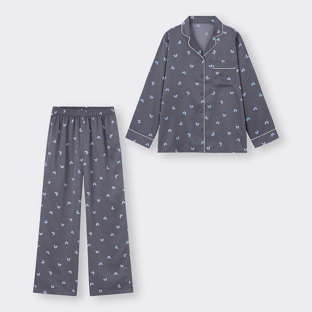 （GU）サテンパジャマ(長袖&ロングパンツ)(バタフライ)+X