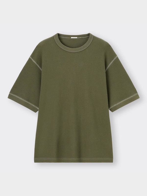 ワッフルT(5分袖)(ステッチ)