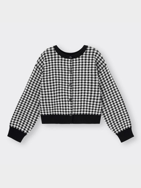 2WAYクロップドカーディガン(長袖)(チェック)(セットアップ可能)