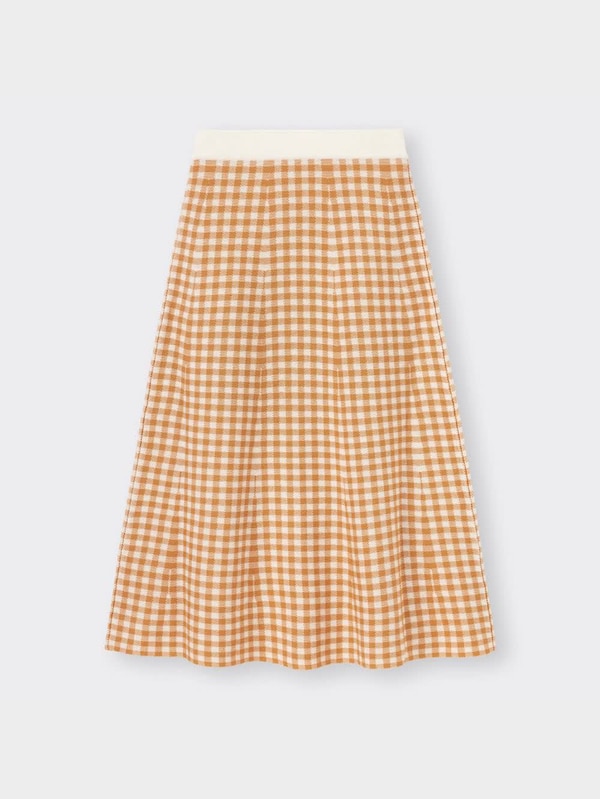 フレアミディニットスカート(チェック)(セットアップ可能)