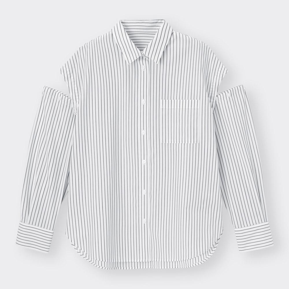 （GU）2WAYストライプオーバーサイズシャツ(長袖)YT+E