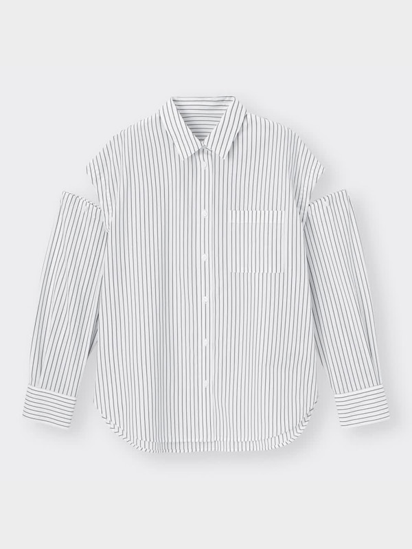 2WAYストライプオーバーサイズシャツ(長袖)YT+E